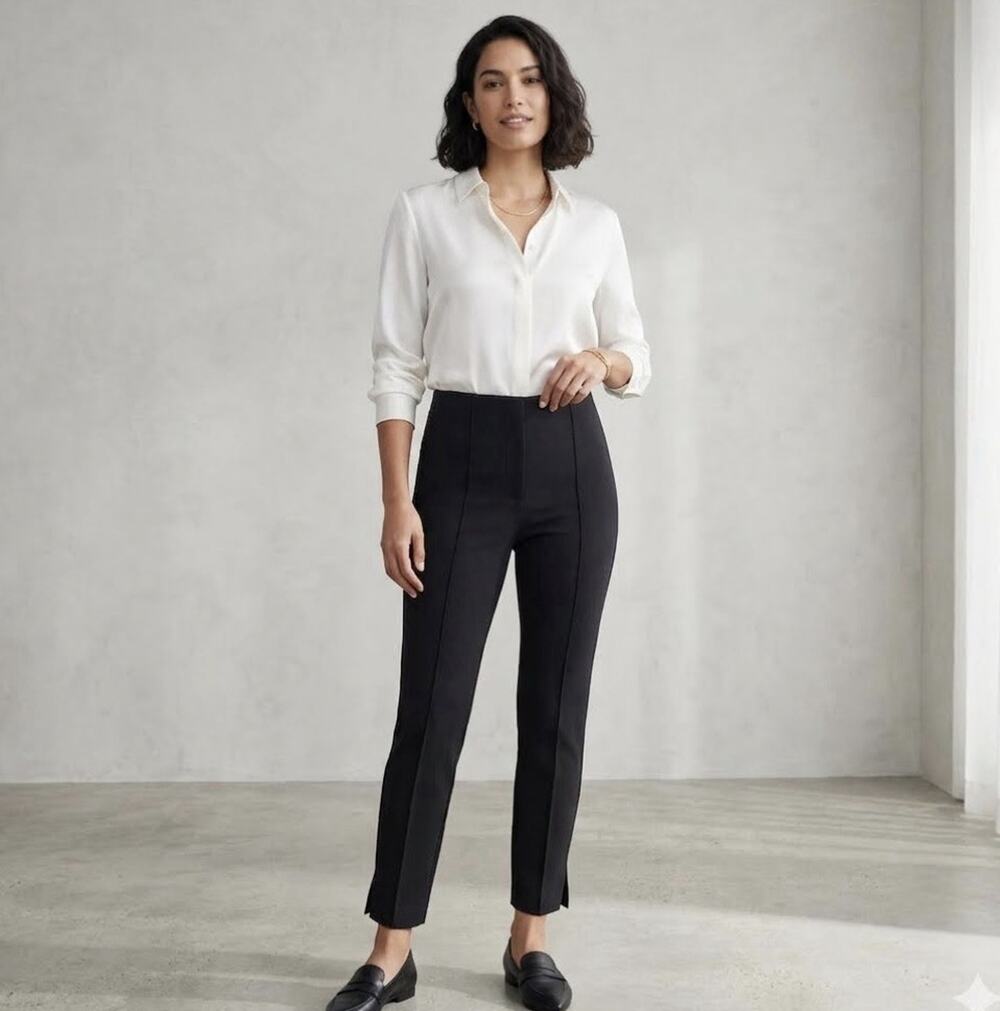 MM Lafleur Pant Tech Black Front Seam Side Zip Pants Size 12 Quiet Luxury